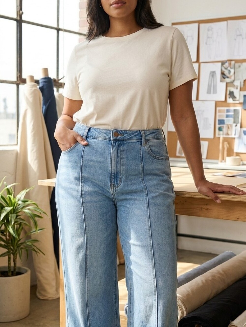 Classic Blue Wide-Leg Women Jeans